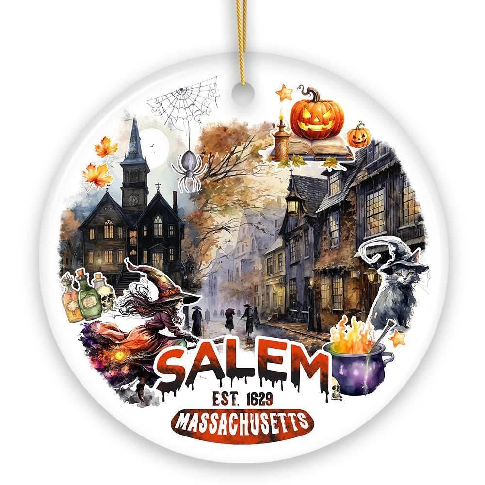 Artistic Spooky and Classic Salem Massachusetts Ornament, Witches and Halloween Souvenir Gift - Circle