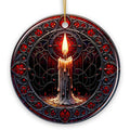 Candlelight for a Spine-Chilling Ambiance Stained Glass Style Ceramic Ornament, Halloween Themed Christmas Gift and Decor - Circle