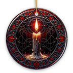 Candlelight for a Spine-Chilling Ambiance Stained Glass Style Ceramic Ornament, Halloween Themed Christmas Gift and Decor - Circle