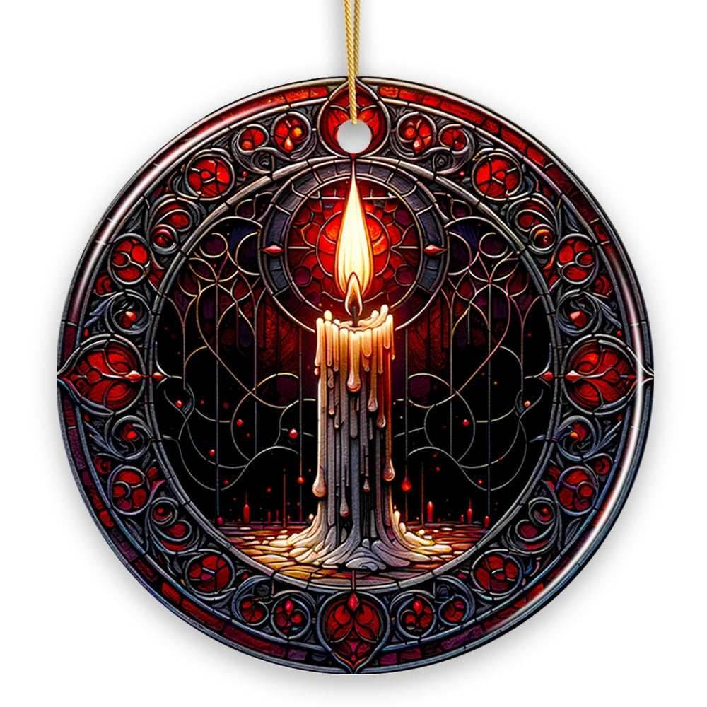 Candlelight for a Spine-Chilling Ambiance Stained Glass Style Ceramic Ornament, Halloween Themed Christmas Gift and Decor - Circle
