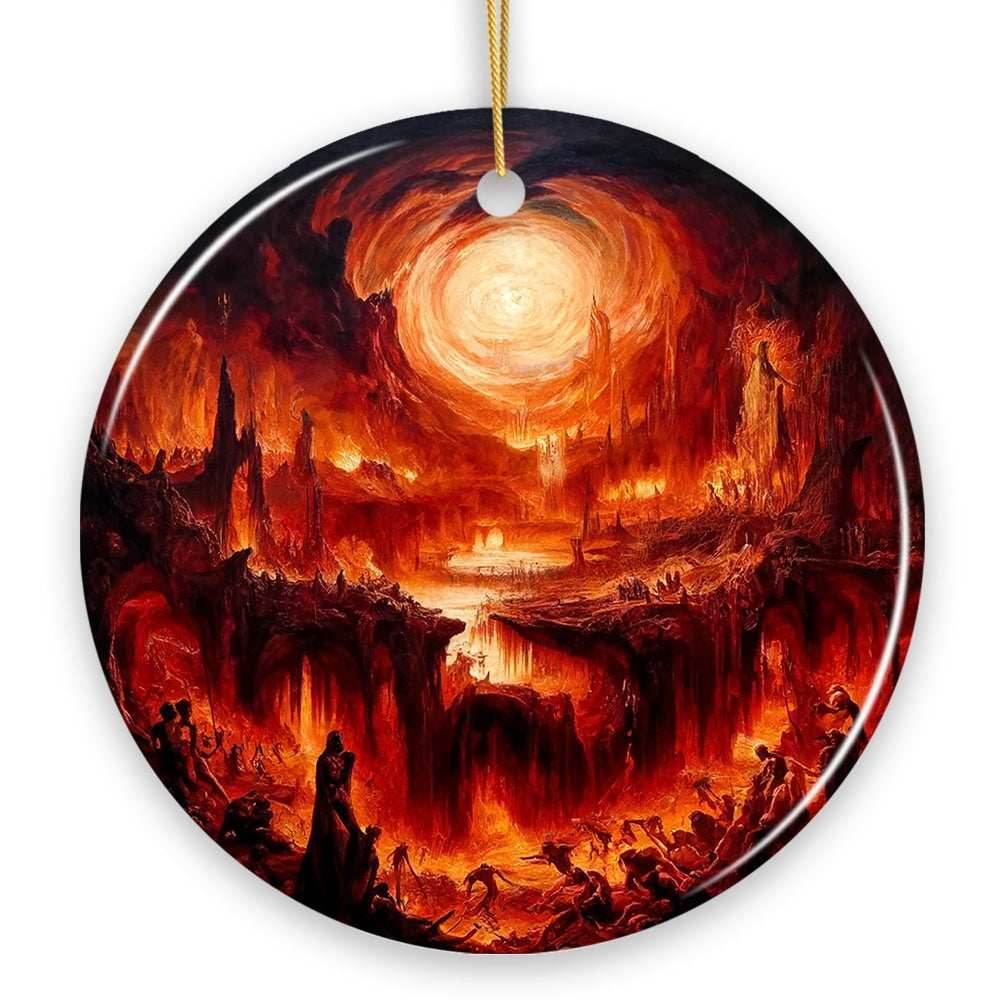 Fiery Hellscape Dante's Inferno Ceramic Ornament, Painting Halloween Gift And Decor - Circle