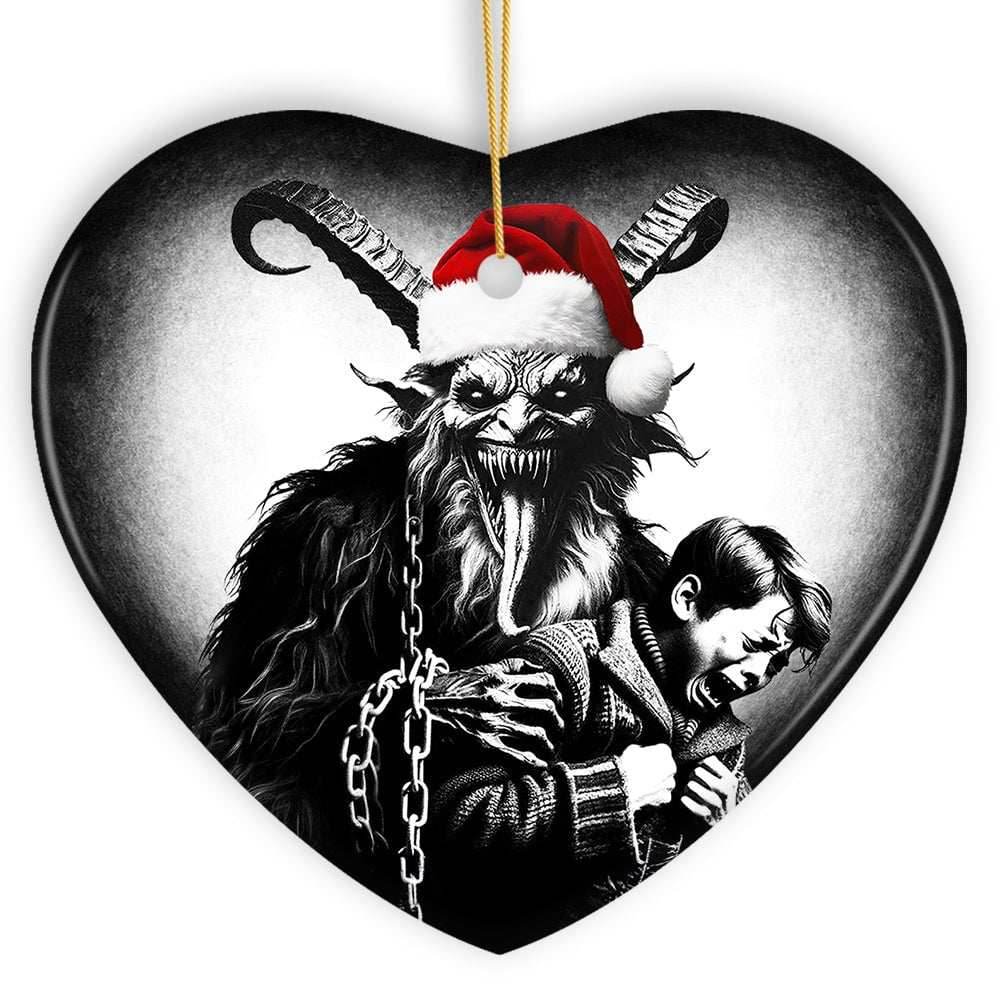 Horrifying Krampus With Santa Hat Ceramic Ornament, Keepsake For Unique Halloween Tree Christmas Decor - Heart