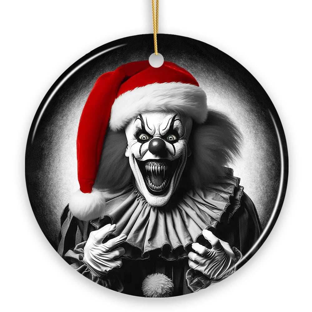 Sinister Santa Clown Ceramic Ornament, Eerie Christmas Decoration for Halloween Tree - Circle