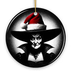 Spooky Witch with Santa Hat Ceramic Ornament, Halloween Themed Christmas Gift and Decor - Circle