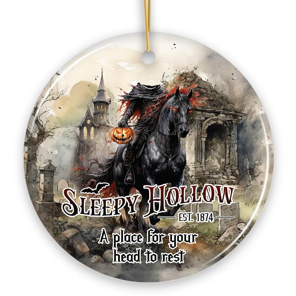Vintage Sleepy Hollow Dark and Spooky Ornament, Headless Horseman Halloween Souvenir - Circle