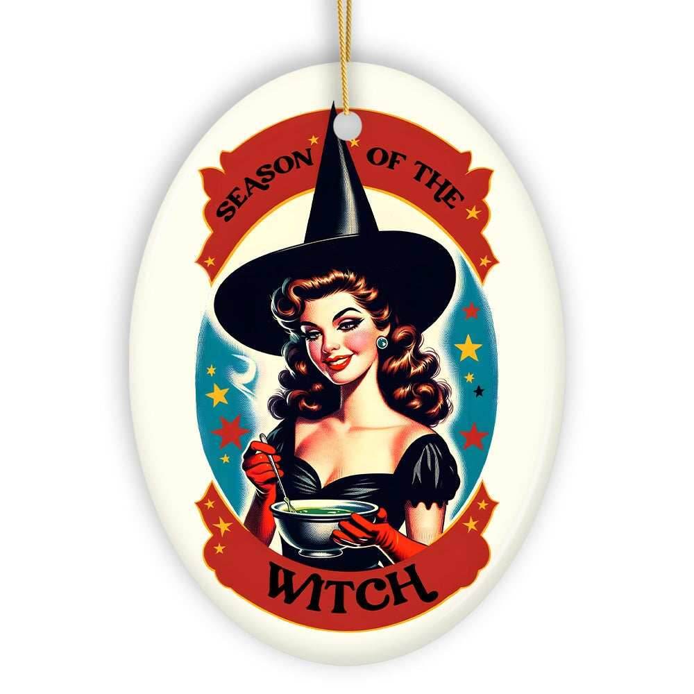 Wickedly Glamorous Season of the Witch Ornament, Retro Style Halloween Tree Decor and Keepsake - Oval