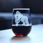 Gorilla Stemless Wine Glass - Fun Wild Animal Themed Decor and Gifts for Lovers of Apes and Monkeys - Large 17 Oz Glasses