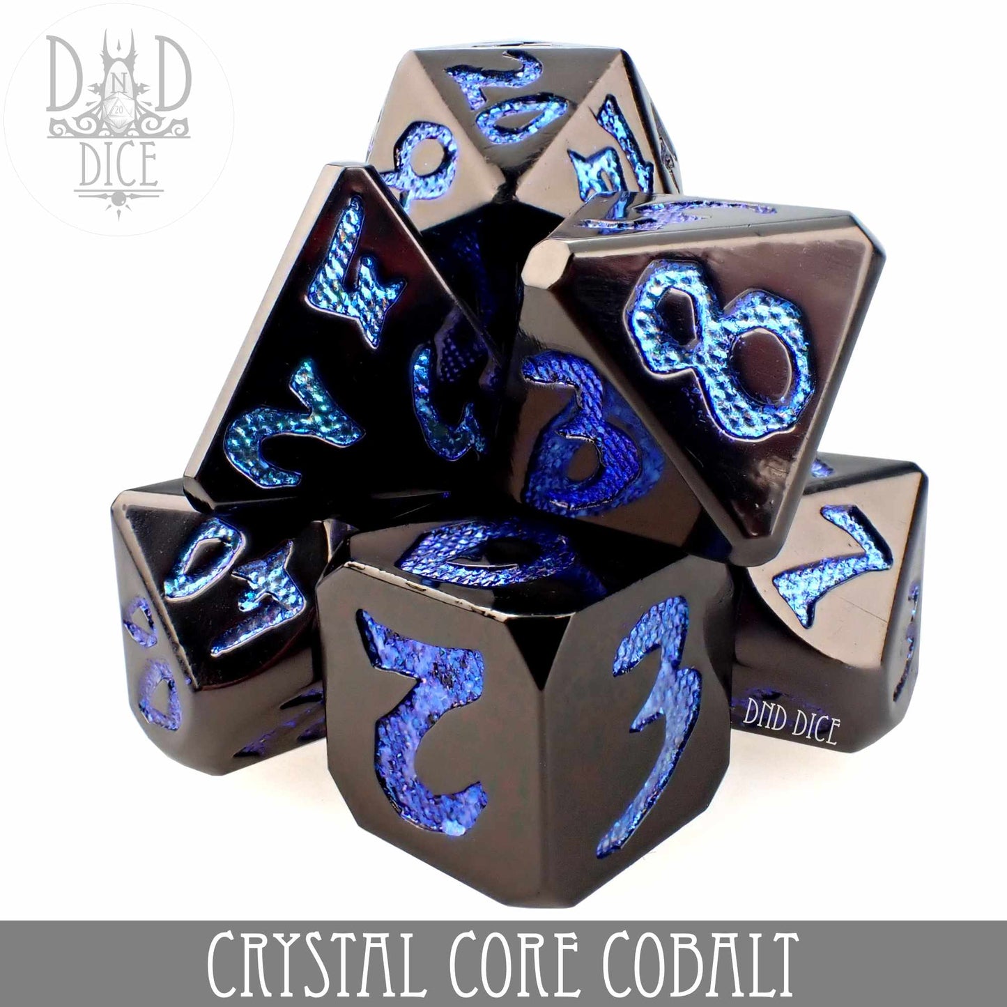 Crystal Core Cobalt Metal Dice Set