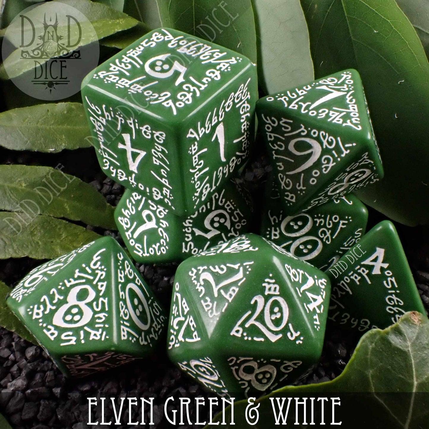 Elven Green & White Dice Set