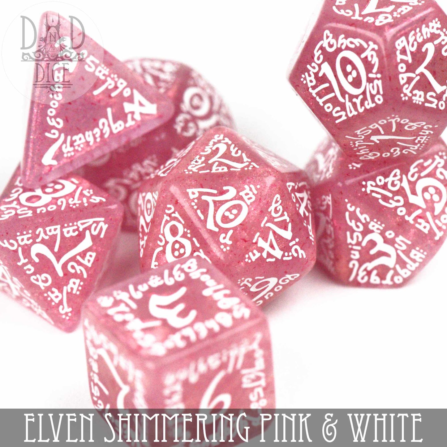 Elven Shimmering Pink & White Dice Set