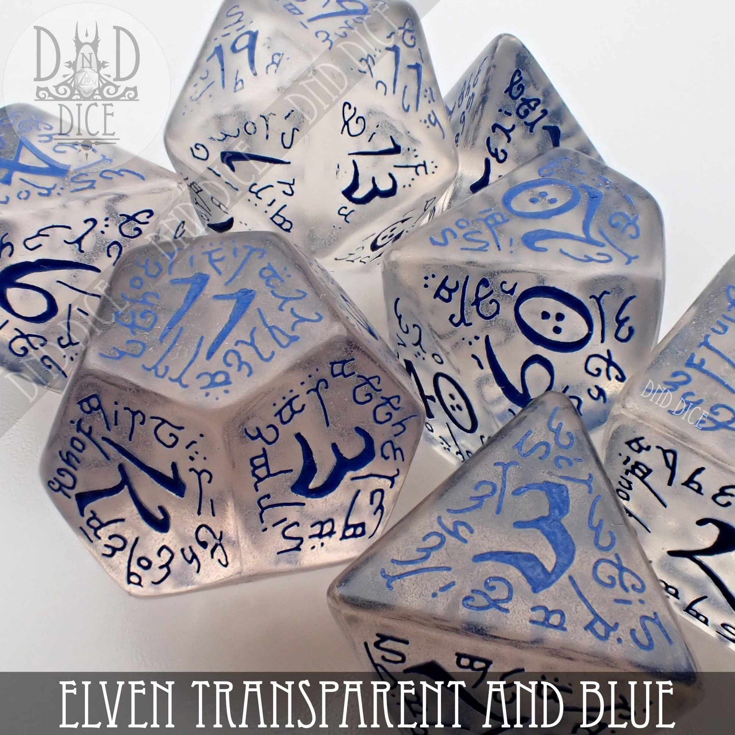 Elven Transparent & Blue Dice Set