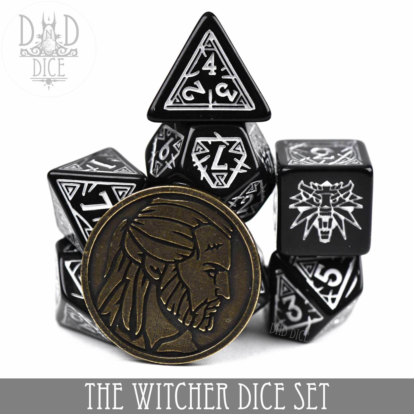 The Witcher Dice Set and Coin - Geralt - White Wolf