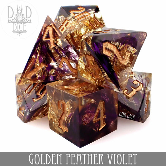 Golden Feather Violet Handmade Dice Set