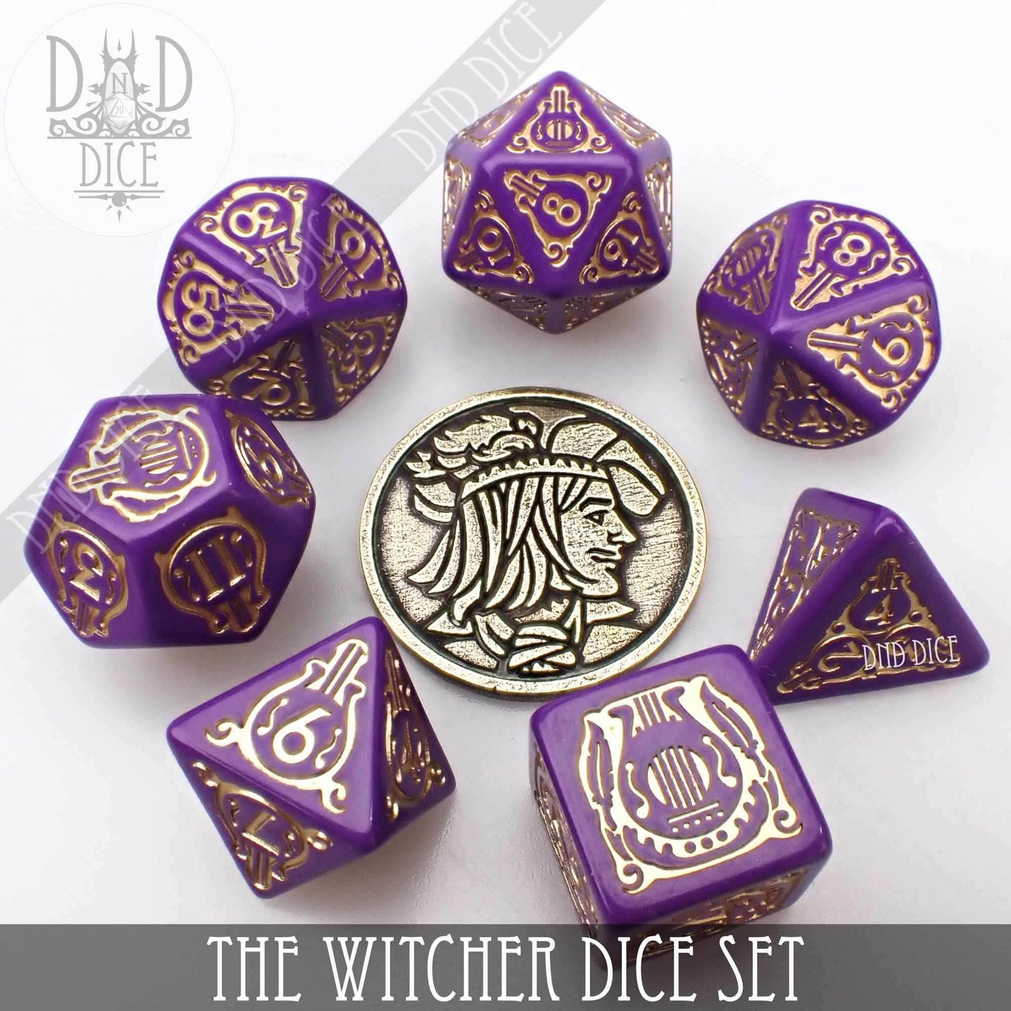 The Witcher Dice Set and Coin - Dandelion / Jaskier - 