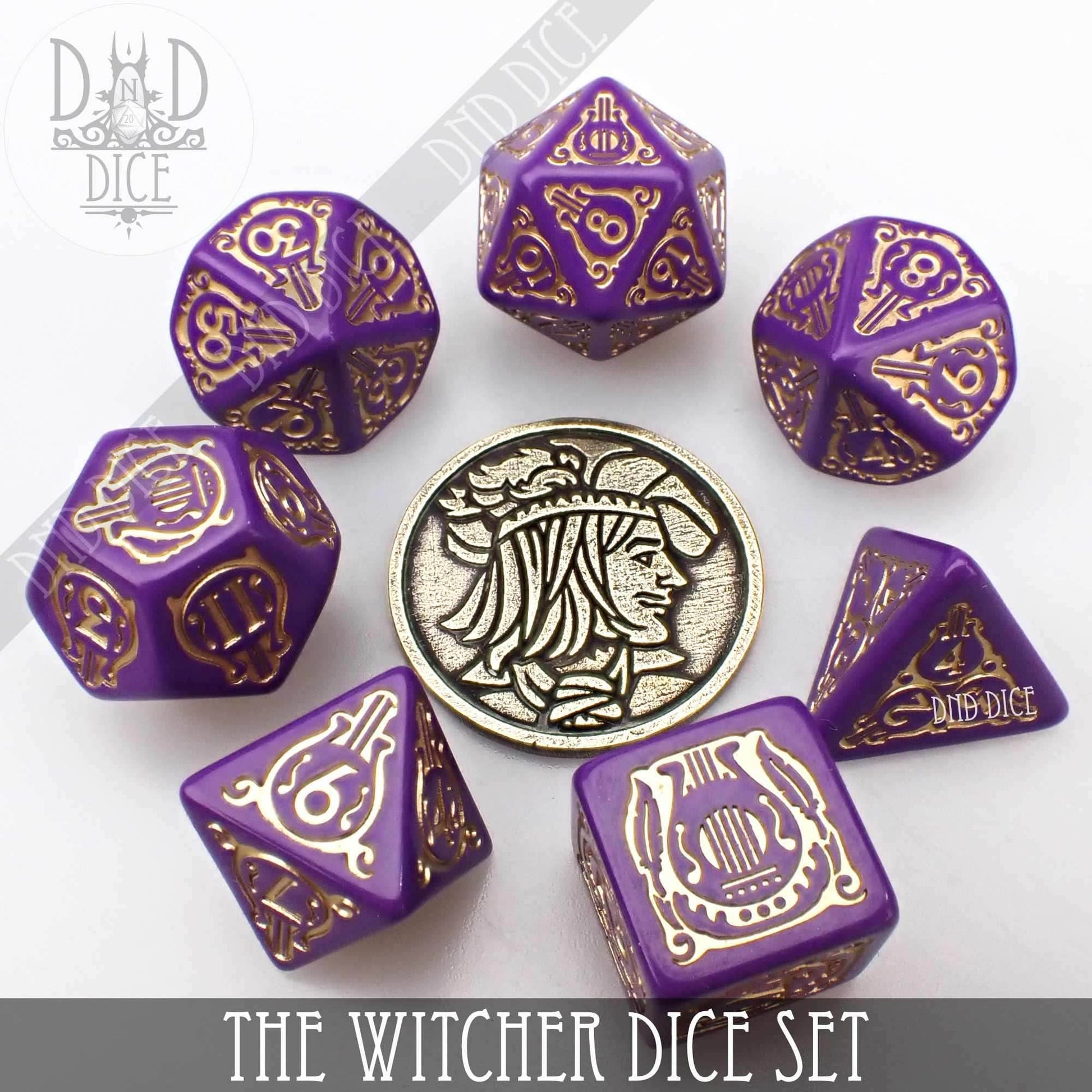 The Witcher Dice Set and Coin - Dandelion / Jaskier - 