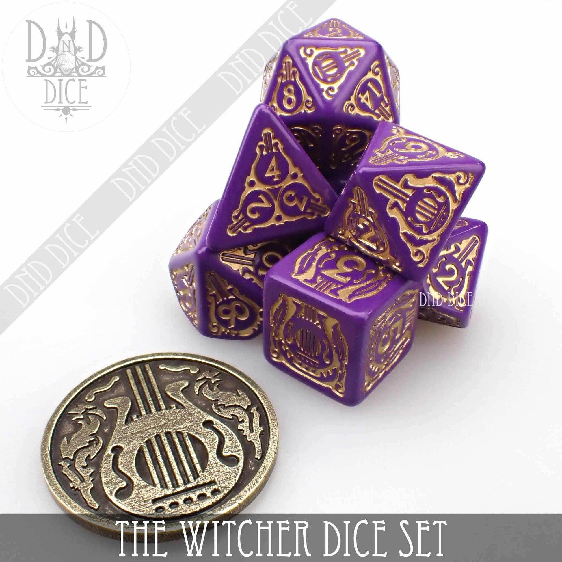 The Witcher Dice Set and Coin - Dandelion / Jaskier - 