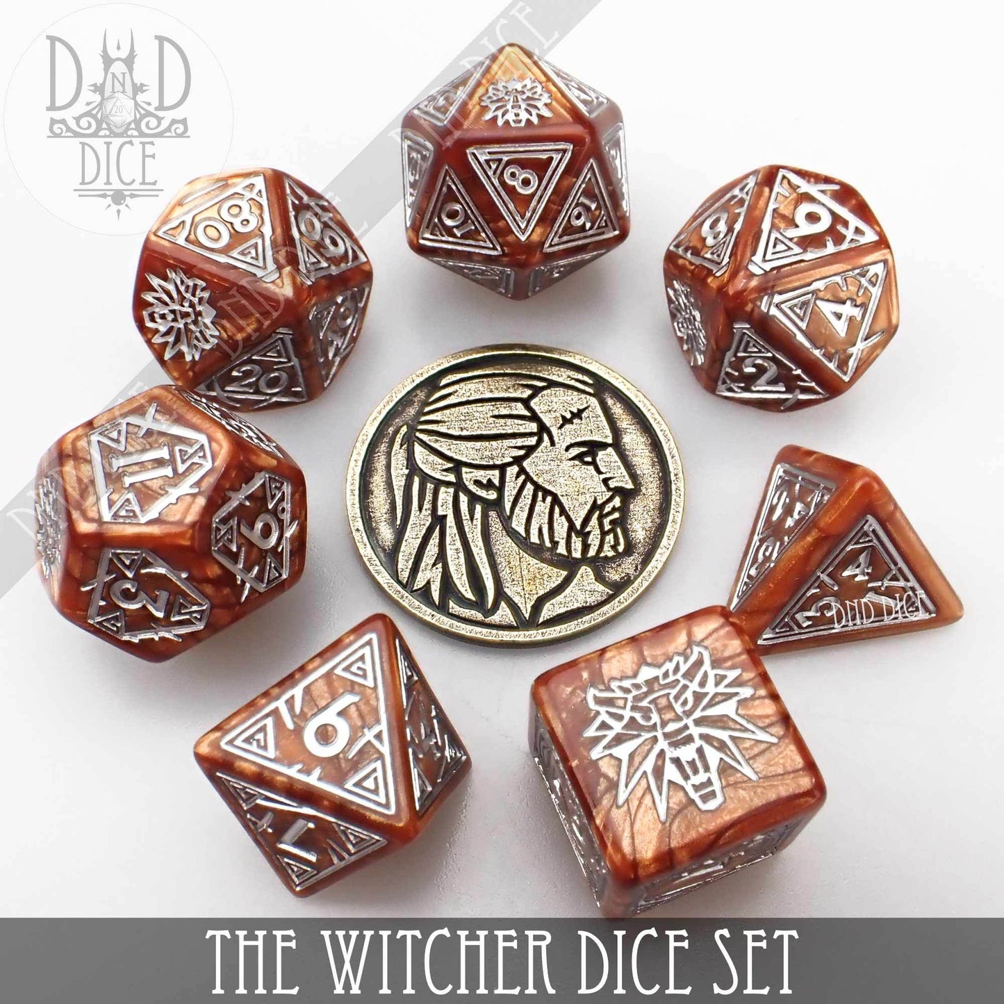 The Witcher Dice Set and Coin - Geralt - White Wolf