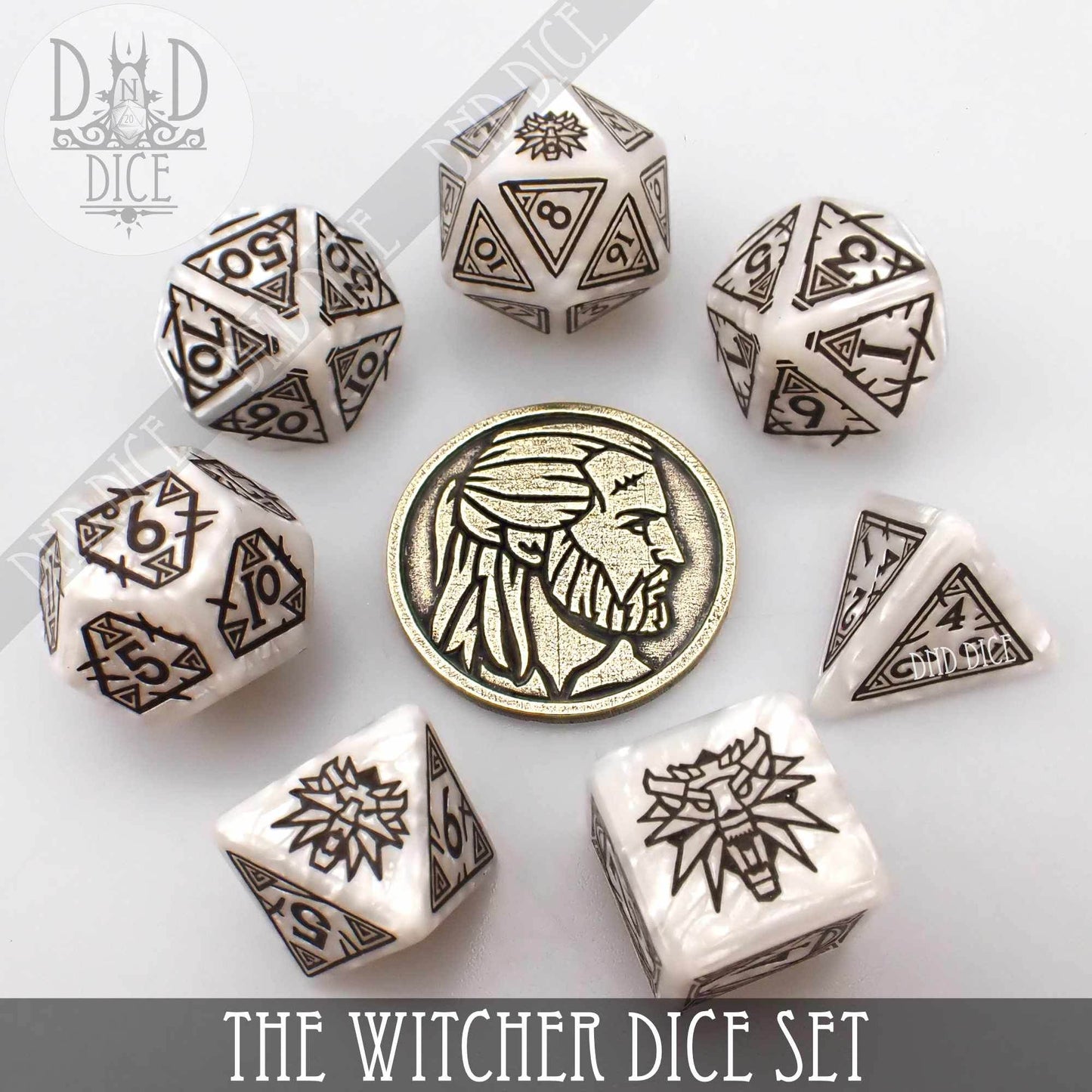 The Witcher Dice Set and Coin - Geralt - White Wolf
