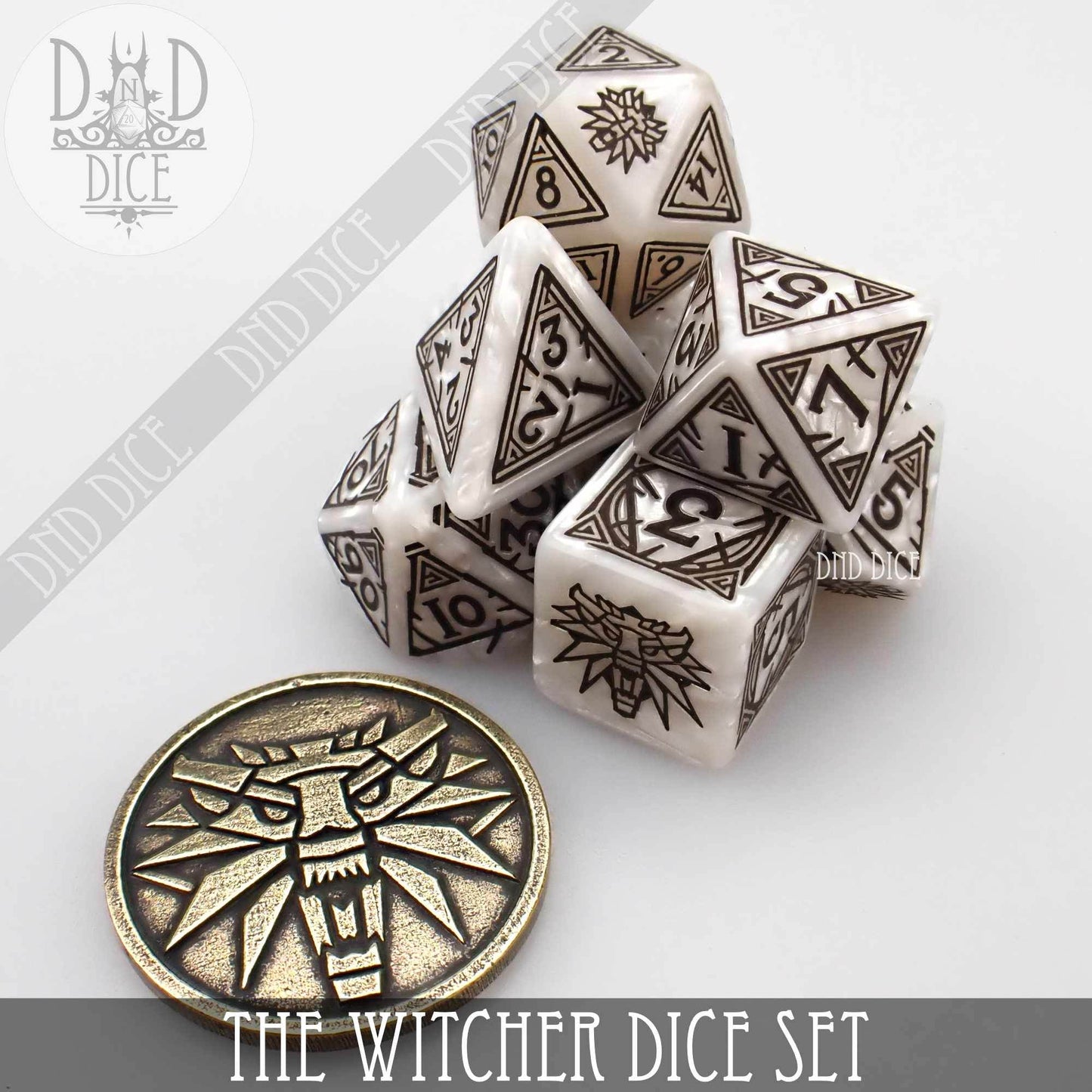 The Witcher Dice Set and Coin - Geralt - White Wolf