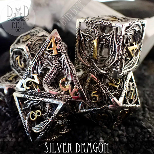 Jeu de dés en métal Silver Dragon (coffret cadeau)