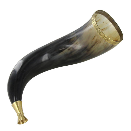 Warriors Call Cow Horn Trumpet with Brass Rim and Celtic Cross Etching-0