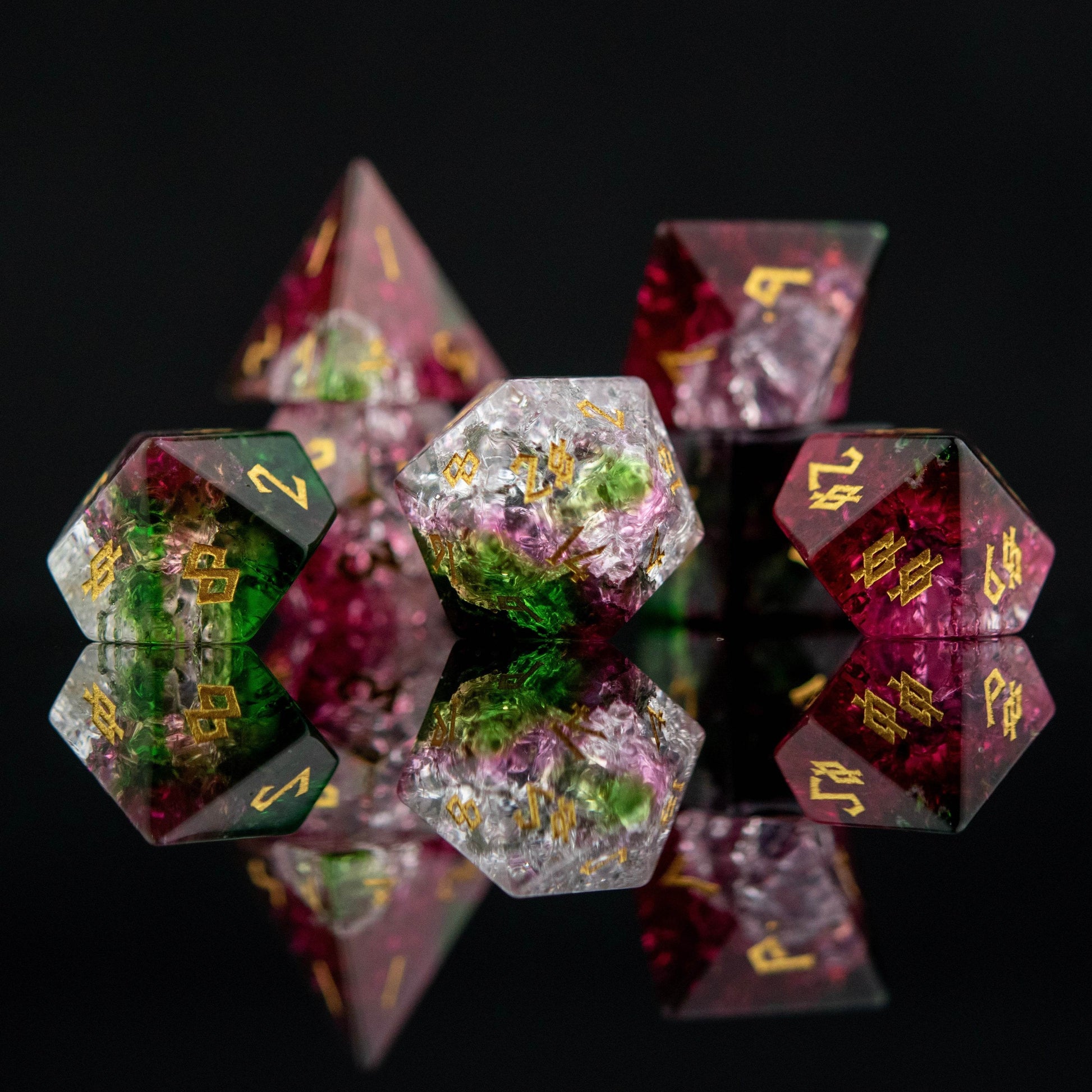 Watermelon Shattered Glass Dice Set - 