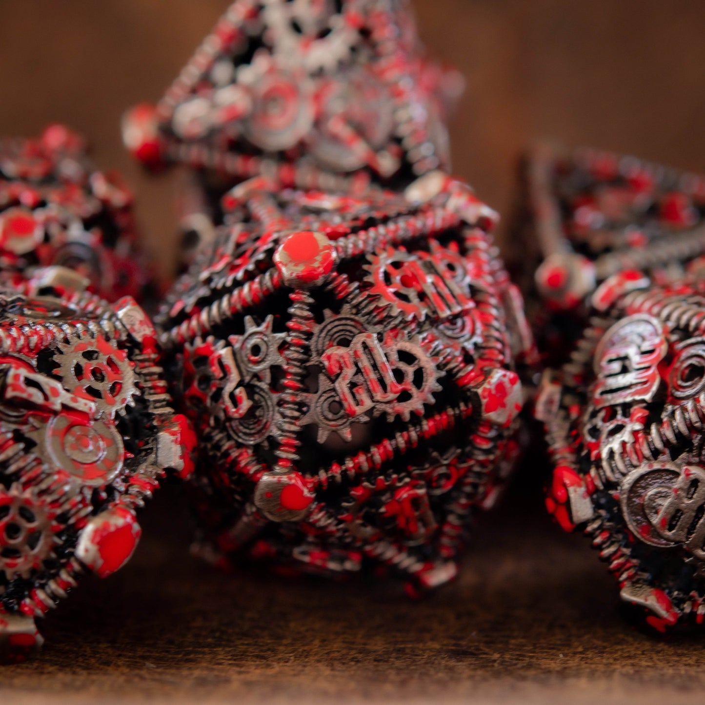 Weird West Wasteland Hollow Metal Dice Set - Blood Splatter - 