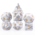 Howlite - Gemstone Engraved with Gold RPG Dice Set - 