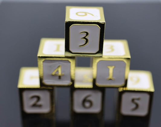 6 piece Metal D6's - White and Gold - 
