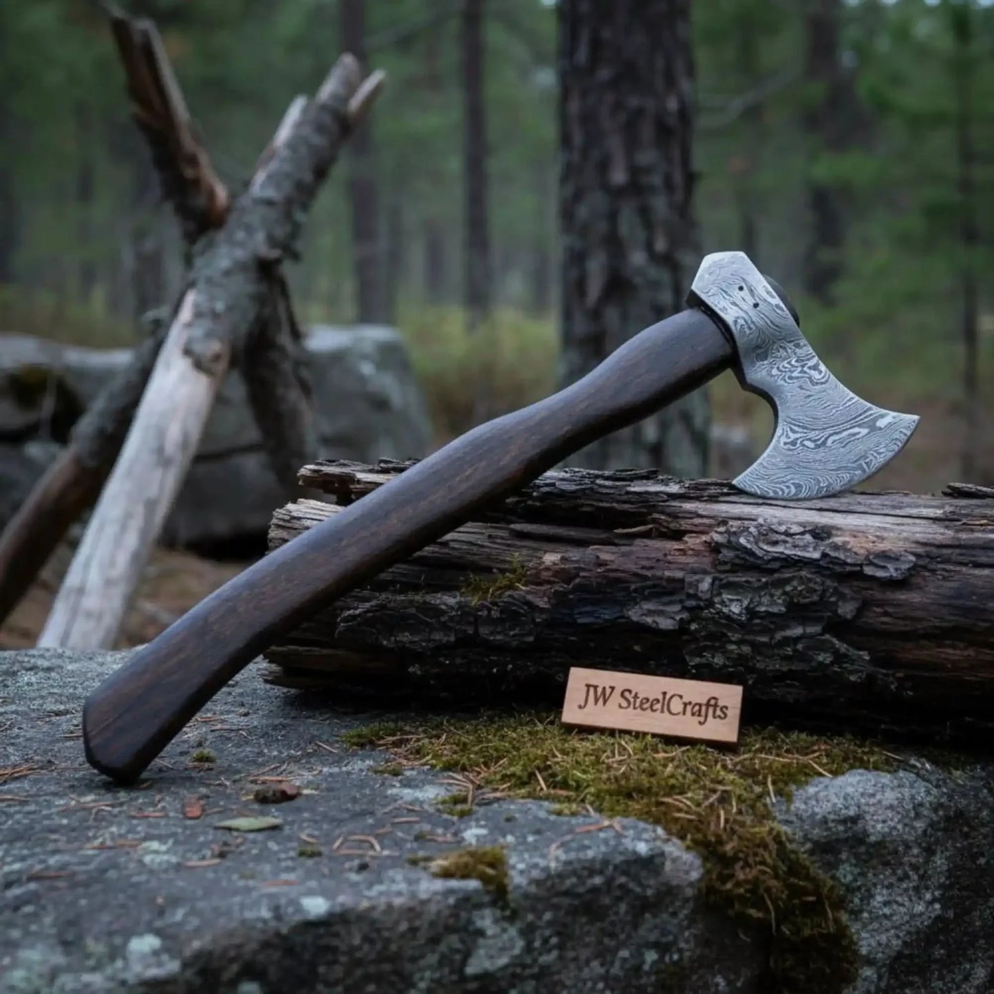 Hand Forged Damascus Steel Hatchet Hawks Tomahawk Axe Rose Wood DK-0062