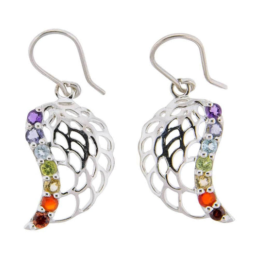Wing Chakra Earrings with Semi-Precious Stones - 