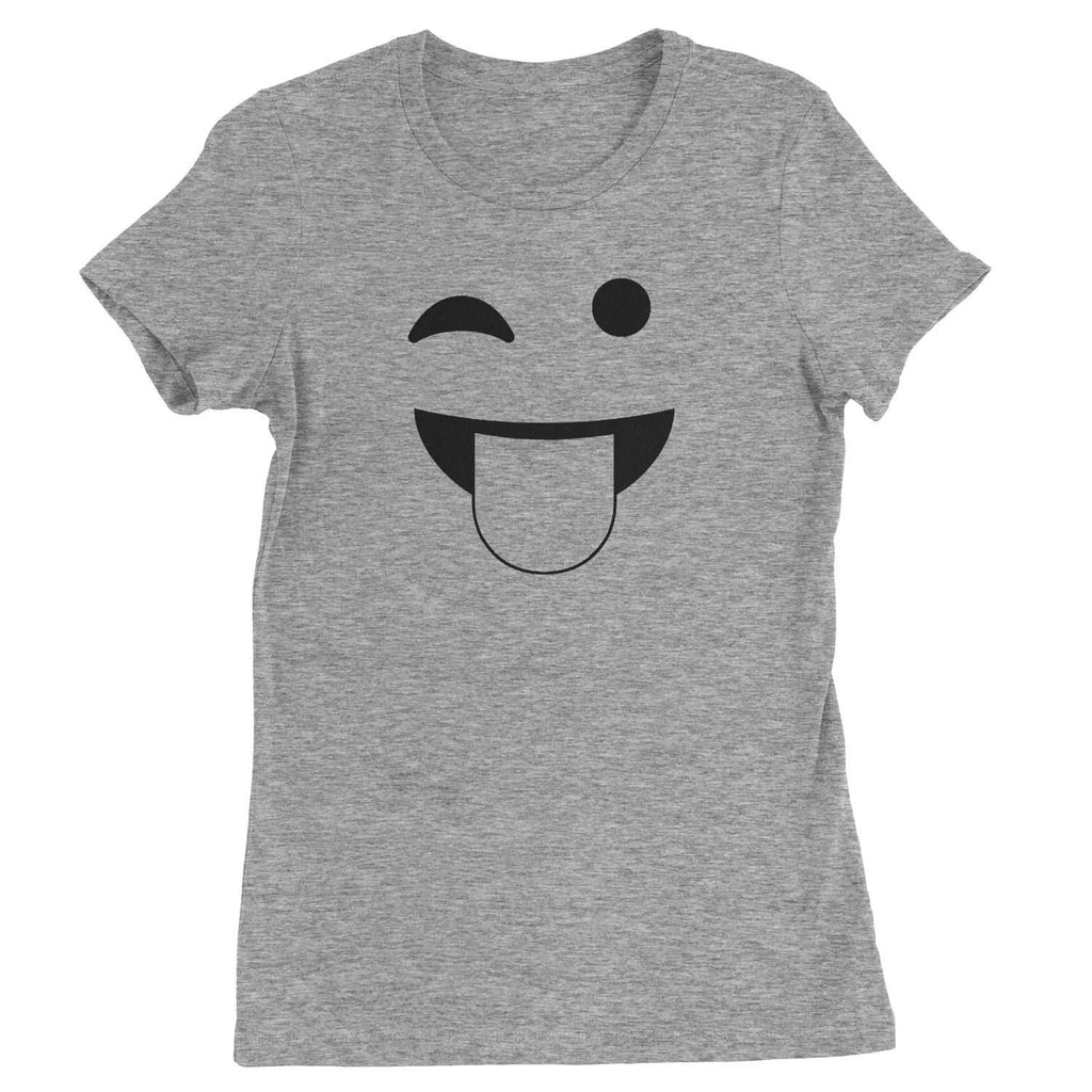 Emoticon Tongue Hanging Out Smile Face Womens T-shirt - Heather Grey / Womens X-Small