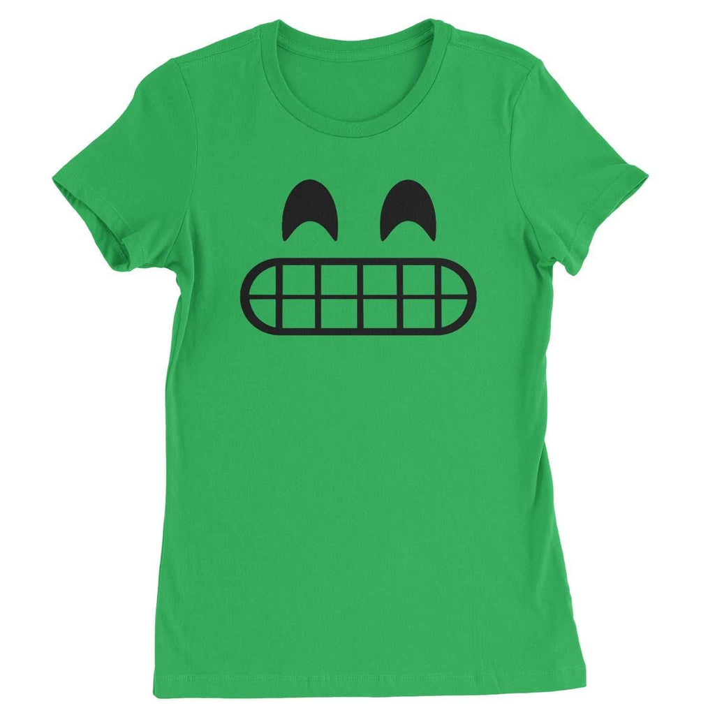 Emoticon Grinning Smile Face Womens T-shirt - Kelly Green / Womens X-Small