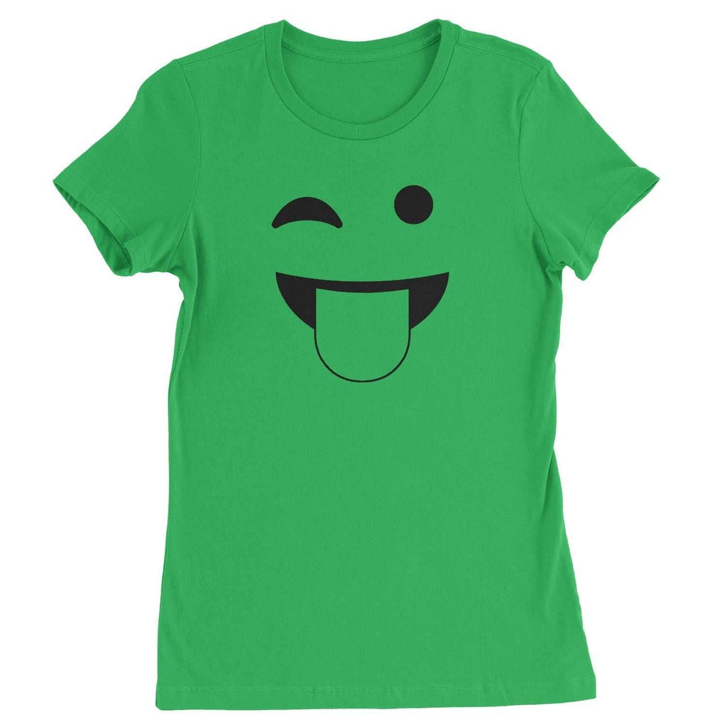 Emoticon Tongue Hanging Out Smile Face Womens T-shirt - Kelly Green / Womens X-Small