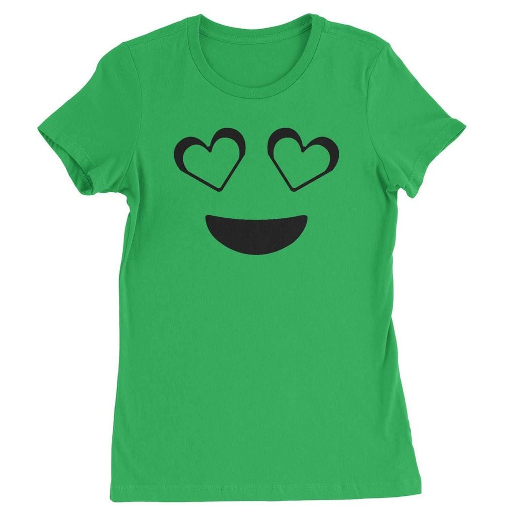 Emoticon Heart Eyes Smile Face Womens T-shirt - Kelly Green / Womens X-Small