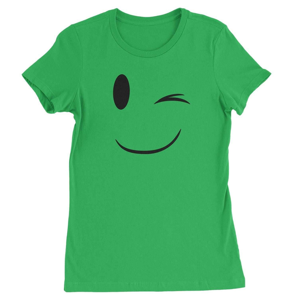 Emoticon Winking Smile Face Womens T-shirt - Kelly Green / Womens X-Small