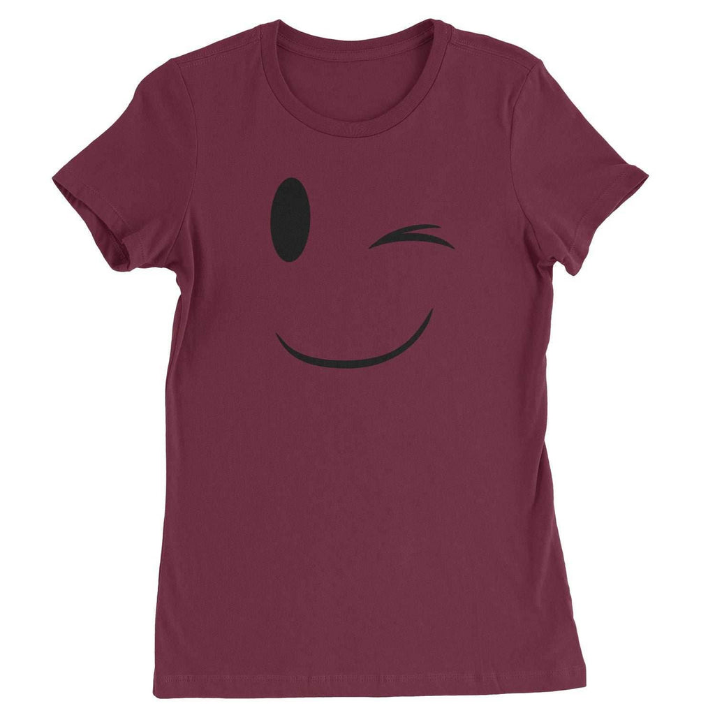 Emoticon Winking Smile Face Womens T-shirt - Maroon / Womens X-Small