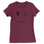 Emoticon Winking Smile Face Womens T-shirt - Maroon / Womens X-Small
