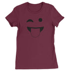 Emoticon Tongue Hanging Out Smile Face Womens T-shirt - Maroon / Womens X-Small