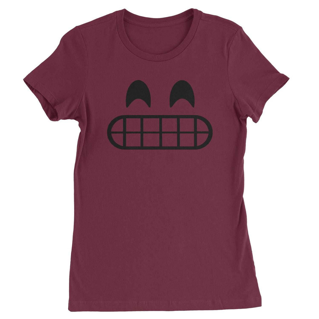 Emoticon Grinning Smile Face Womens T-shirt - Maroon / Womens X-Small