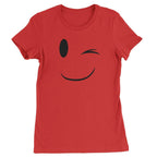 Emoticon Winking Smile Face Womens T-shirt - Red / Womens X-Small