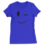 Emoticon Winking Smile Face Womens T-shirt - Royal Blue / Womens X-Small