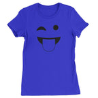 Emoticon Tongue Hanging Out Smile Face Womens T-shirt - Royal Blue / Womens X-Small