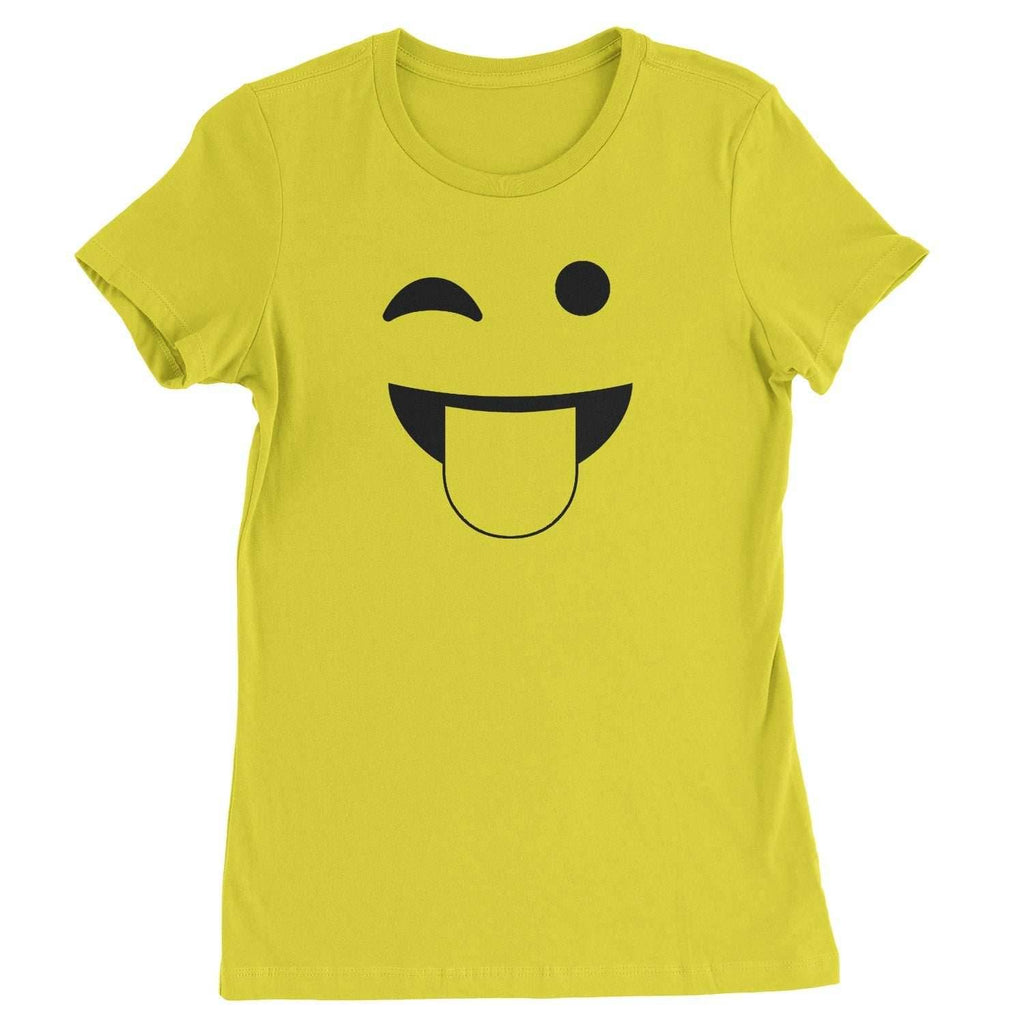 Emoticon Tongue Hanging Out Smile Face Womens T-shirt - Yellow / Womens X-Small