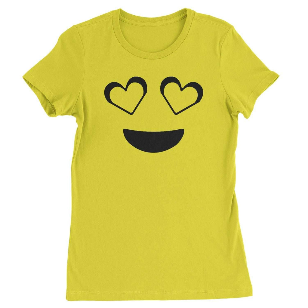 Emoticon Heart Eyes Smile Face Womens T-shirt - Yellow / Womens X-Small