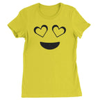 Emoticon Heart Eyes Smile Face Womens T-shirt - Yellow / Womens X-Small