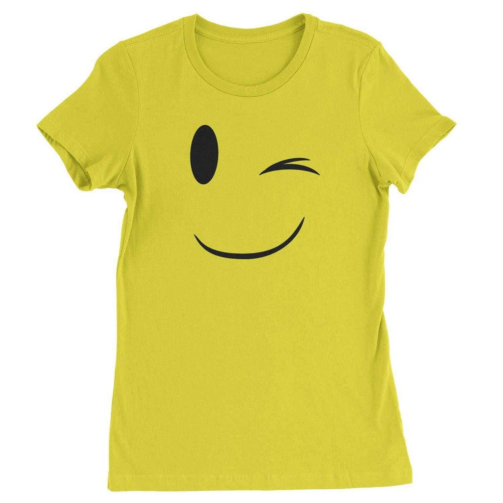 Emoticon Winking Smile Face Womens T-shirt - Yellow / Womens X-Small