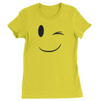 Emoticon Winking Smile Face Womens T-shirt - Yellow / Womens X-Small