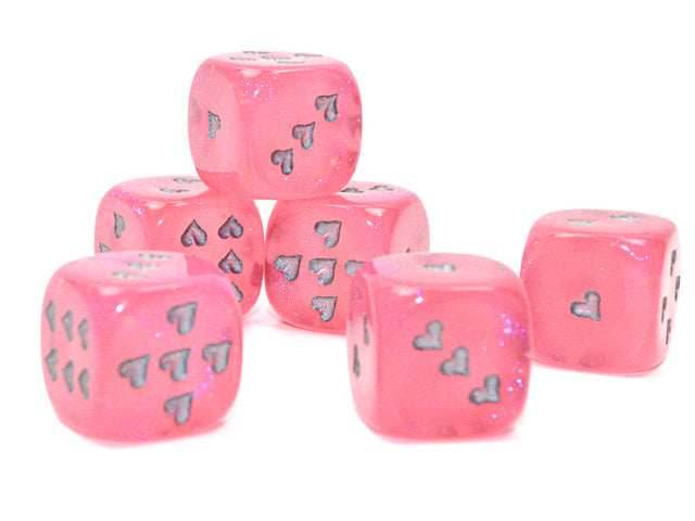 Heart Pips 16MM d6 | 7 Color Options | Multipack Options - Borealis Pink: 5-Pack