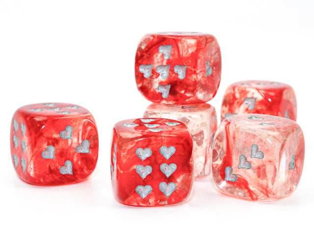 Heart Pips 16MM d6 | 7 Color Options | Multipack Options - Nebula Red: 5- Pack